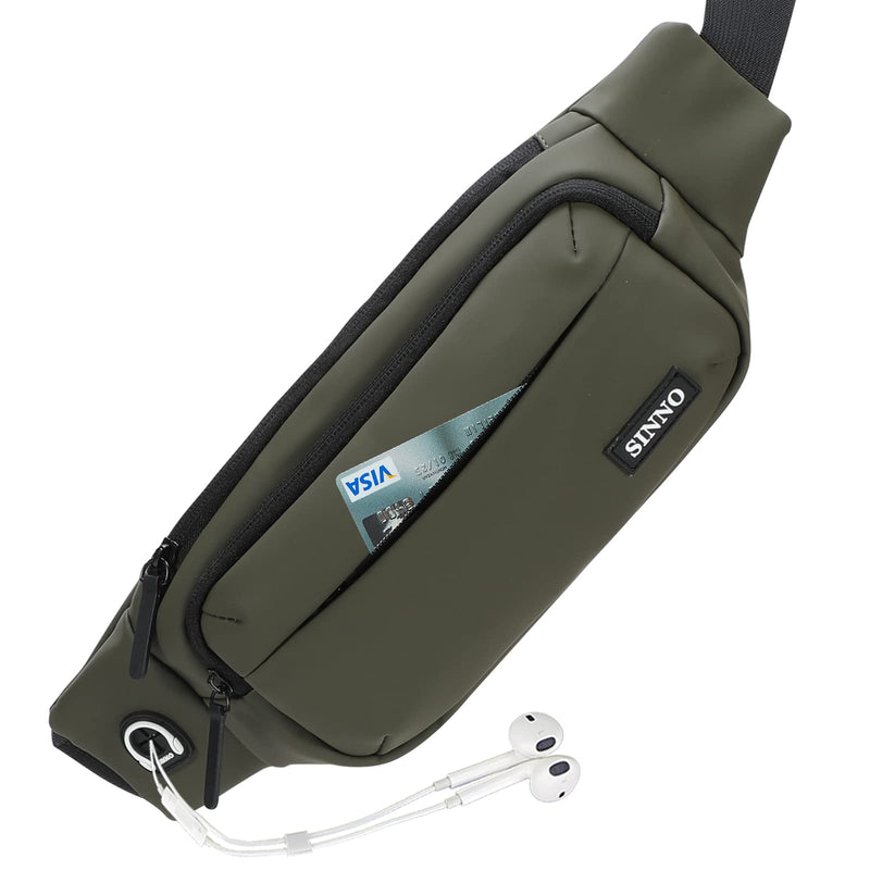 [Australia - AusPower] - SINNO Large Fanny Pack With 4-Zipper Pockets for Running Hiking Travel Workout Dog Walking Outdoors Sport Fishing Waist Pack Bag PU-Army Green(4 Zipper Pockets) 