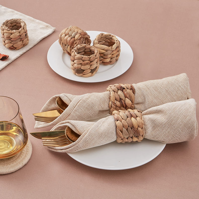 [Australia - AusPower] - BeiBang Napkin Rings Set of 12, Handmade Woven Napkin Rings, Farmhouse Napkins Rings for Holiday, Wedding, Dining Room, Party, and Table Decoration Water Hyacinth 