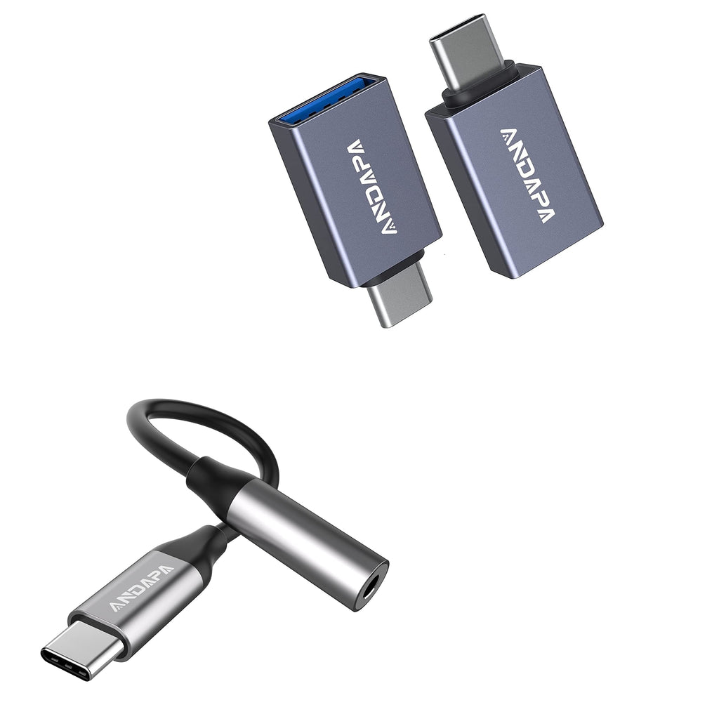 [Australia - AusPower] - USB C Female to USB Male Adapter(2 Pack),USB C to 3.5mm Audio Adapter(1 Pack),ANDAPA USB C Adapter 