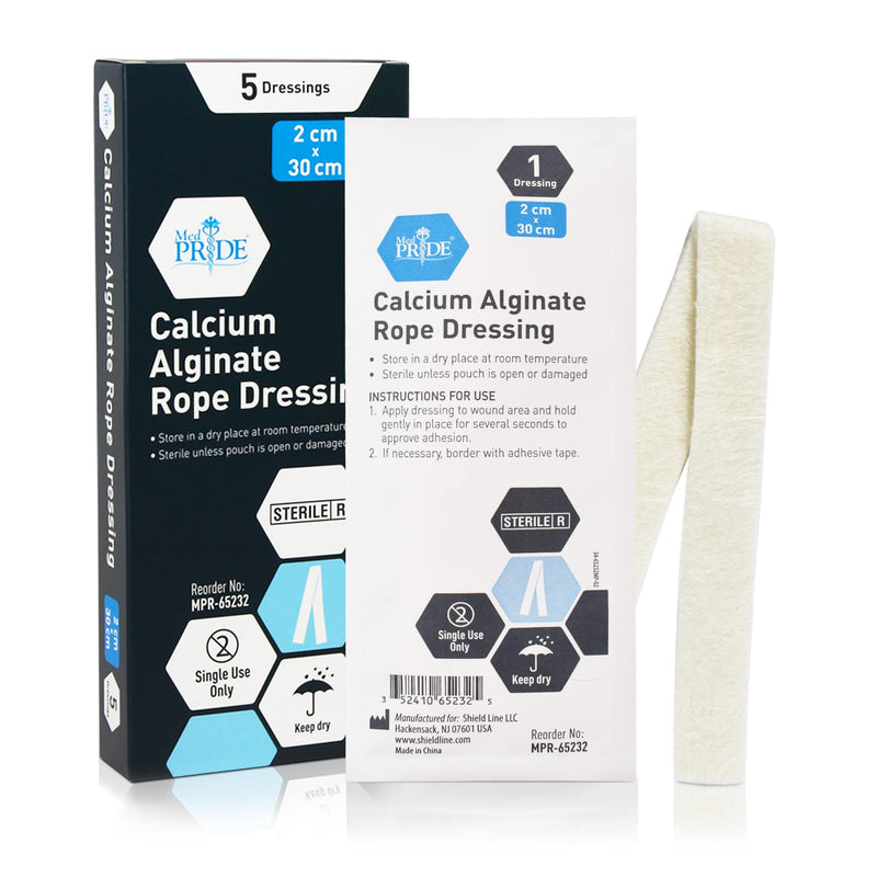 [Australia - AusPower] - Medpride Premium Calcium Alginate Rope Dressing [Pack of 5] - Sterile Hydrophilic Wound Dressing Rope For Open Wounds, Burns, Ulcers & Minor Traumas- Highly Absorbent & Individually Packed- 2cm x 30cm 