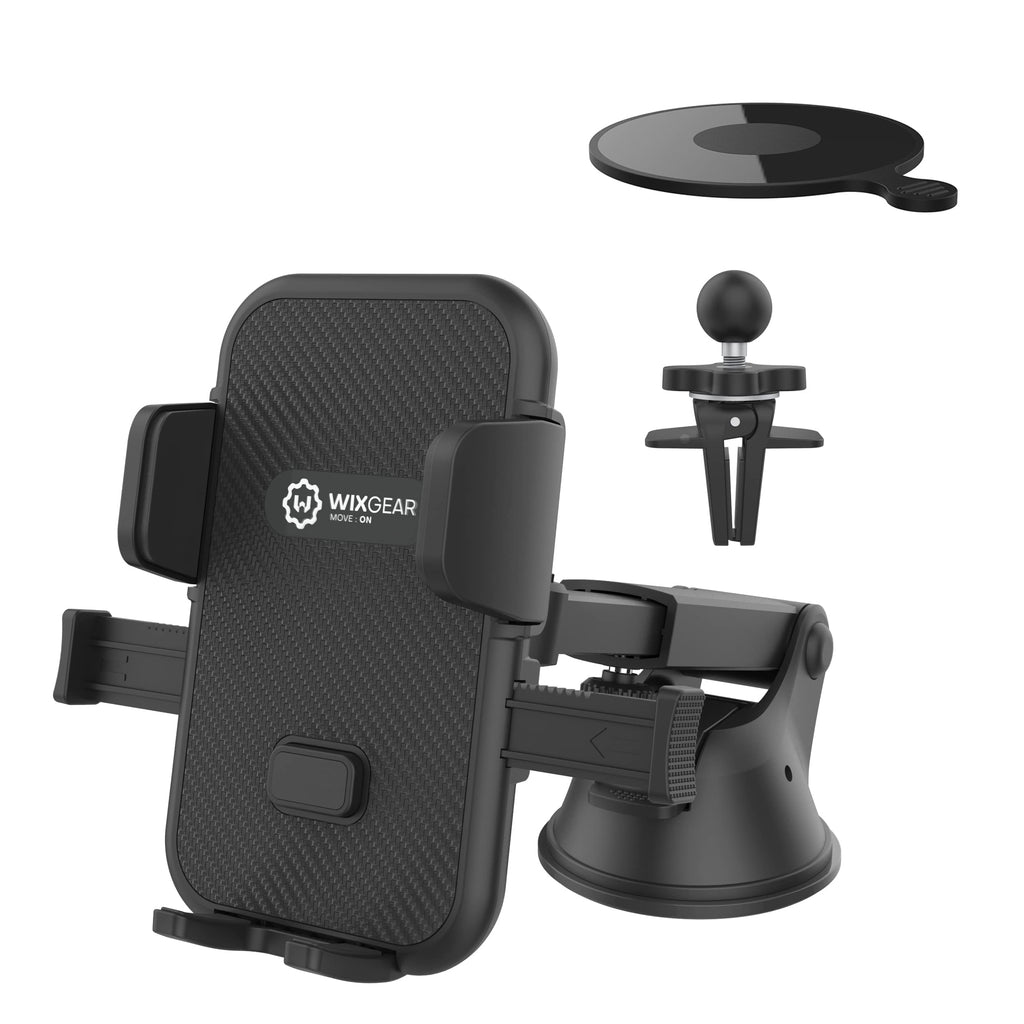 [Australia - AusPower] - WixGear Universal Phone Holder for Car, Windshield Mount and Dashboard Mount Holder for Cell Phones and Tablets with Long Adjustable Arm (New Automatic Closing Arms) 