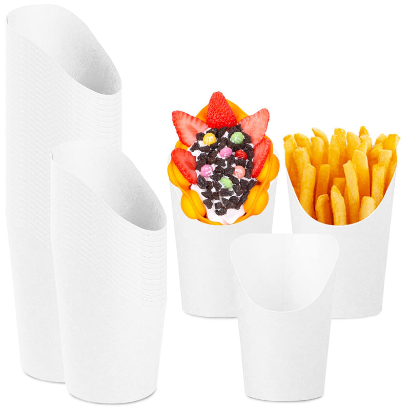 [Australia - AusPower] - 50 Pcs French Fries Holder Cups, Disposable Take-Out Food Containers Kraft Paper White Ice Cream Cups Frozen Cakes Egg Puff Waffle Popcorn Boxes Sandwich Holder Wedding Party Food Trays Paper Cones (14oz) 14oz 