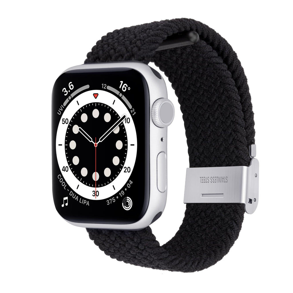 [Australia - AusPower] - Braided Watch Bands Compatible with iWatch Series 7 6 5 4 3 2 1 SE, Breathable Straps for Women Men, Adjustable Braided Solo Loop with Buckle Elastic Sport Bands, Stretchy Sport Wristband for iWatch 38mm 40mm 41mm 42mm 44mm 45mm Black 