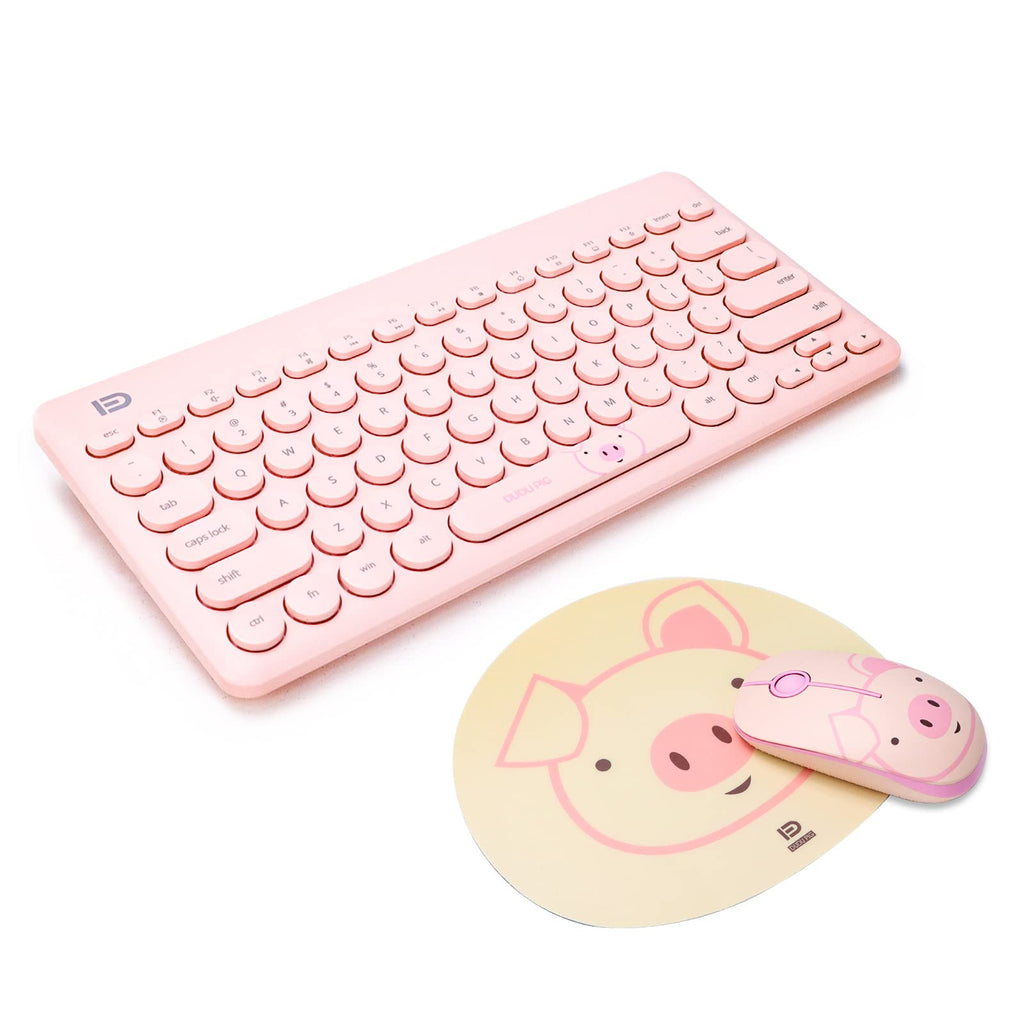 [Australia - AusPower] - Attoe Wireless Keyboard & mouse,Mini Cute Keyboard & Mouse Combo With Mouse Pad,79 Keys Pink Wireless Keyboard Portable Slim Mouse with 20m Connection Distance for Tablet PC Laptop Mac 