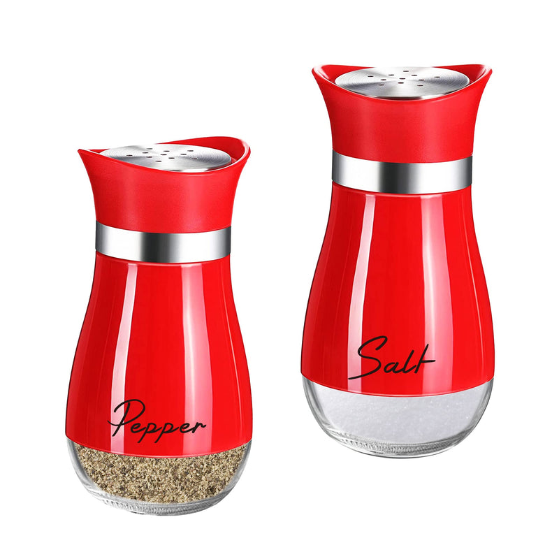 [Australia - AusPower] - Salt and Pepper Shakers Set,4 oz Glass Bottom Salt Pepper Shaker with Stainless Steel Lid for Kitchen Cooking Table, RV, Camp,BBQ Refillable Design (Red) Red 