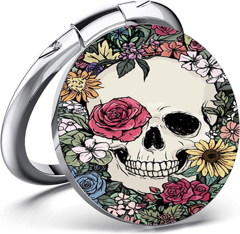 [Australia - AusPower] - Cell Phone Ring Holder Finger Stand Cool Floral Skull Flower 360° Rotation Metal Ring Grip for Magnetic Car Mount, Compatible with All Smartphone 