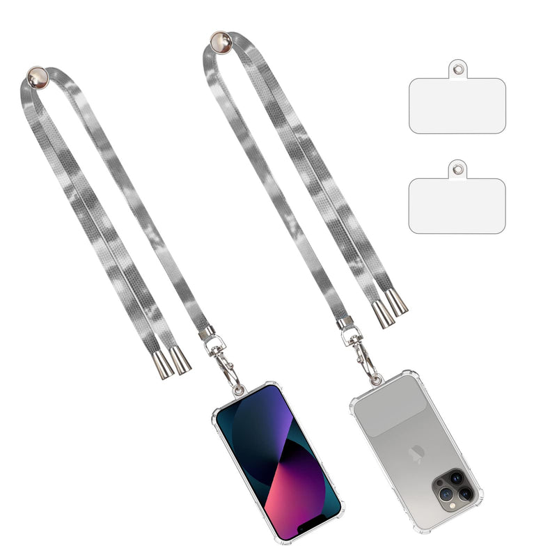 [Australia - AusPower] - WWW Phone Lanyard,2× Universal Crossbody Cell Phone Lanyards with Multifuctional Patch and Adjustable Shoulder Neck Strap,Cell Phone Lanyard Compatible with All Smartphone for Women Girls,Grey Grey 