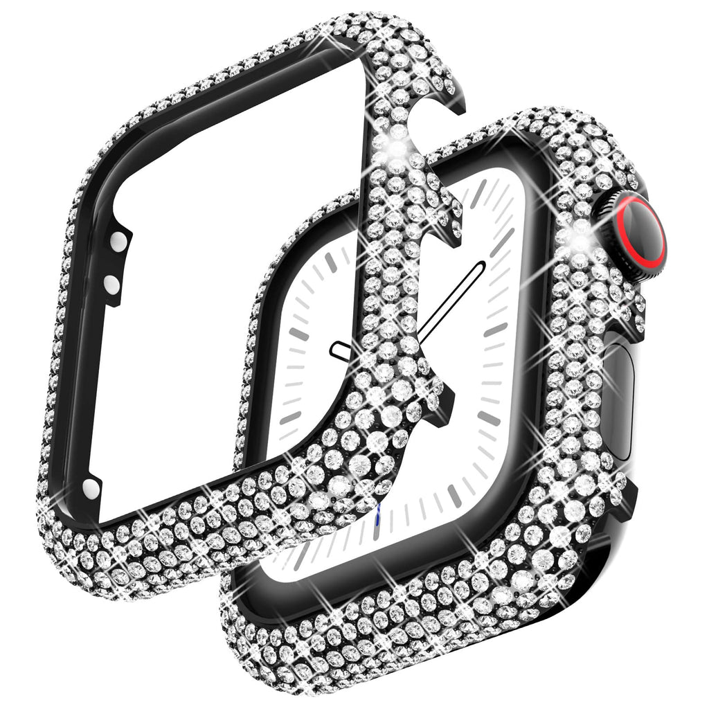 [Australia - AusPower] - Surace Metal Bling Case Compatible with Apple Watch Case 40mm for Apple Watch Series 6/SE/5/4, Over 400 Crystals Protective Case Sparkling Diamond Bezel Cover Bumper for Women, Silver Nano Gemstone Black, with Silver Nano Gemstone 