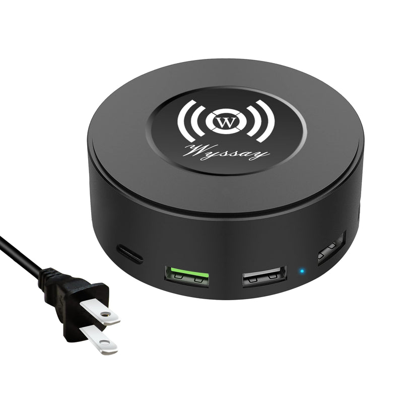 [Australia - AusPower] - 75W 6-Port USB Charger Desktop Charging Station(Type-C, Quick Charge 3.0 and 4 USB Ports) with Wireless Charger,Multi USB Charger Hub for Smartphone and More Black 
