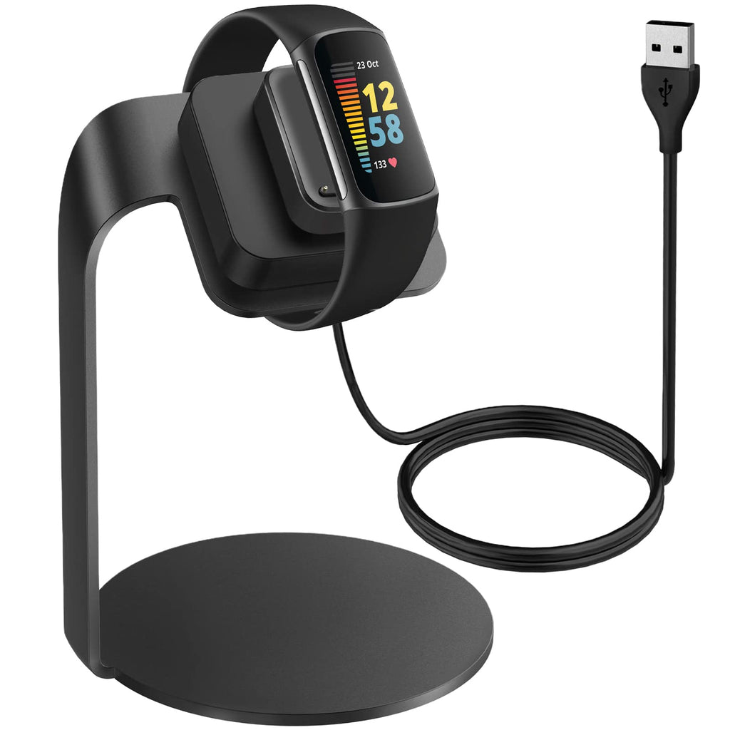 [Australia - AusPower] - Smart Watch Charger Dock Compatible with Fitbit Charge 5 / Luxe, Premium Aluminum Replacement Charging Cable Dock Station Base Cradle with 3.3ft USB Cord for Fitbit Charge 5 Smartwatch(Black) black 