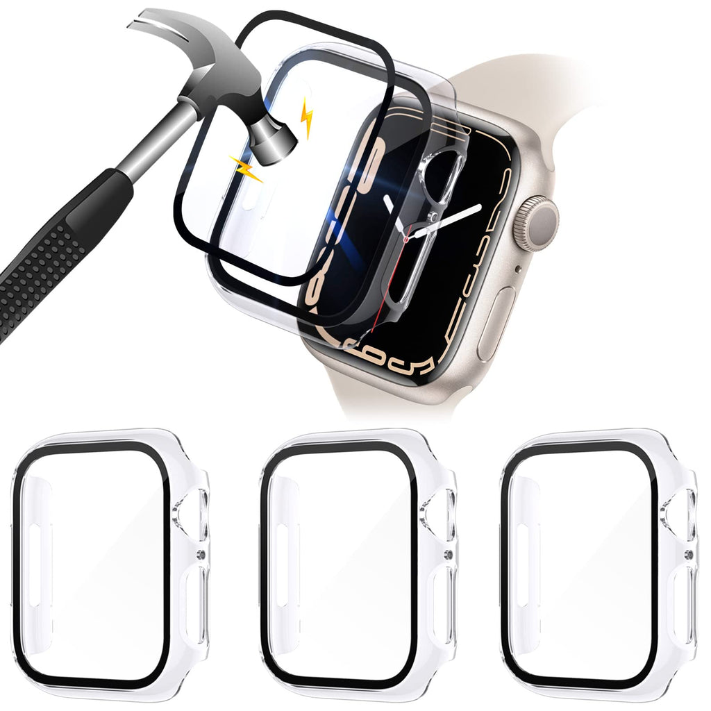 [Australia - AusPower] - QSOON 3-Pack Case Compatible with Apple Watch Series 7 41mm, Built-in Tempered Glass Screen Protector, All Round Full Protection Hard PC Cover Bumper for iWatch Series 7 41mm, Clear/Clear/Clear 