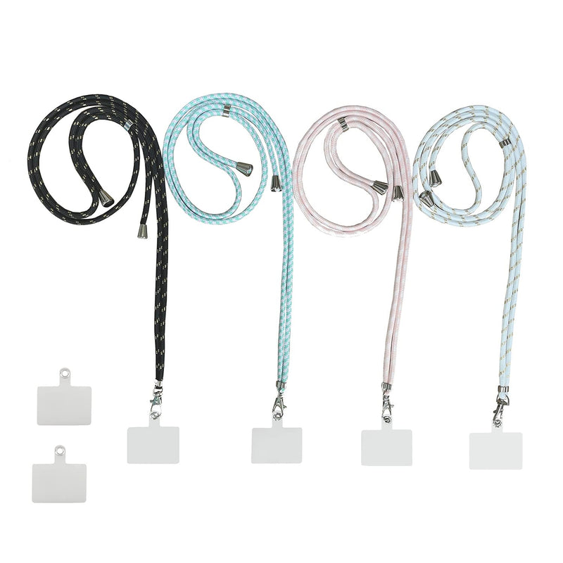 [Australia - AusPower] - 4Pcs Universal Cell Phone Lanyards, Adjustable Neck Strap Nylon Crossbody Lanyard with Detachable Transparent Pads Pink+Green+White+Black 