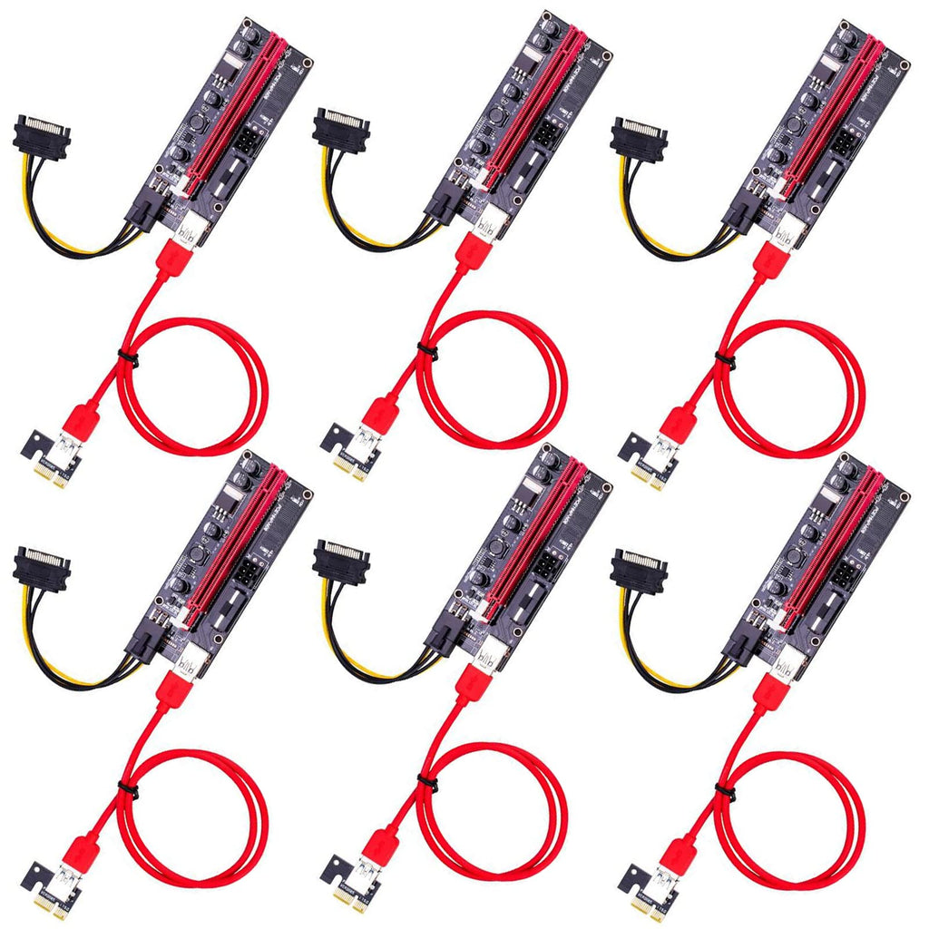 [Australia - AusPower] - 6pcs Newest VER009S USB 3.0 PCI-E Riser for Video Card Express 1X 4X 8X 16x Extender Riser Adapter SATA 15pin to 6pin Power Cable for Bitcoin Ethereum Crypto Mining 