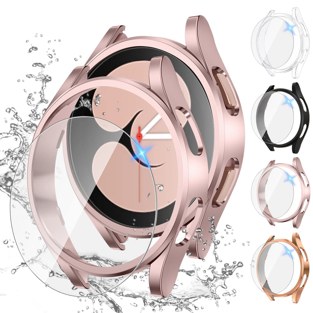[Australia - AusPower] - [4+4Pack] Tensea for Samsung Galaxy Watch 4 Screen Protector and Case 40mm, Anti-Fog Tempered Glass Protective Film and Hard PC Bumper, Face Cover Set Watch4 (40 mm, Clear/Black/Pink Gold/Rose Gold) Galaxy Watch 4-40mm 