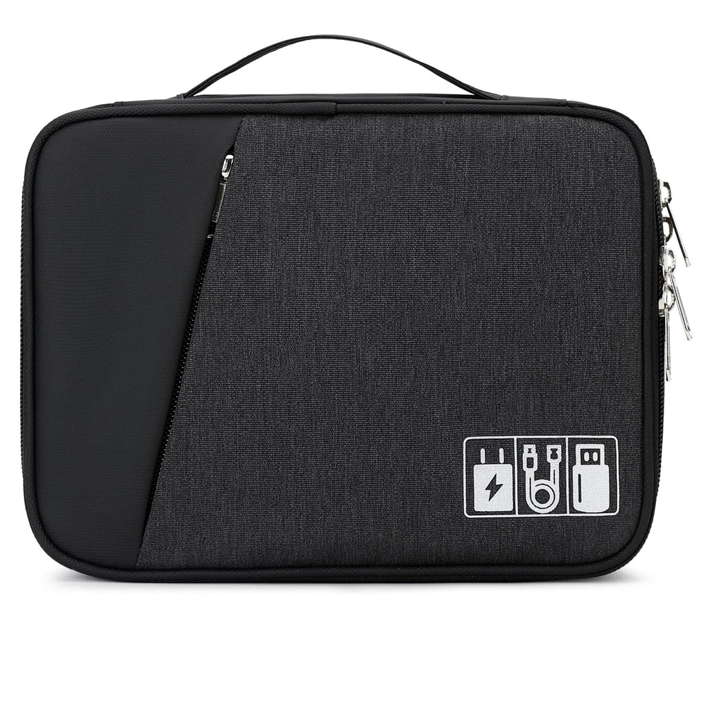 [Australia - AusPower] - El-fmly Electronics Travel Organizer, Double Layer Waterproof Electronic Accessories Case Portable Cable Storage Bag for Charger, Phone, USB, SD Card, Flash Drive, Ipad Mini (Black) Black 