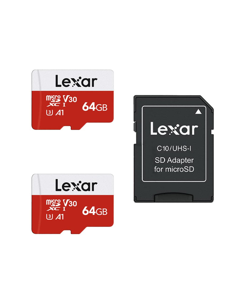 [Australia - AusPower] - Lexar 64GB Micro SD Card 2 Pack, microSDXC UHS-I Flash Memory Card with Adapter - Up to 100MB/s, U3, Class10, V30, A1, High Speed TF Card (2 microSD Cards + 1 Adapter) 64GB x 2 