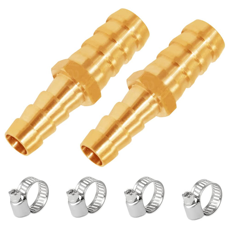 [Australia - AusPower] - Uenede 2PCS Solid Brass Reducer 1/2" to 5/8" OD Barb Hex Fittings Include 4 Stainless Steel Clamps Reducing Hose Pipe Barb Fitting for Water/Oil/Gas 1/2"-5/8" 