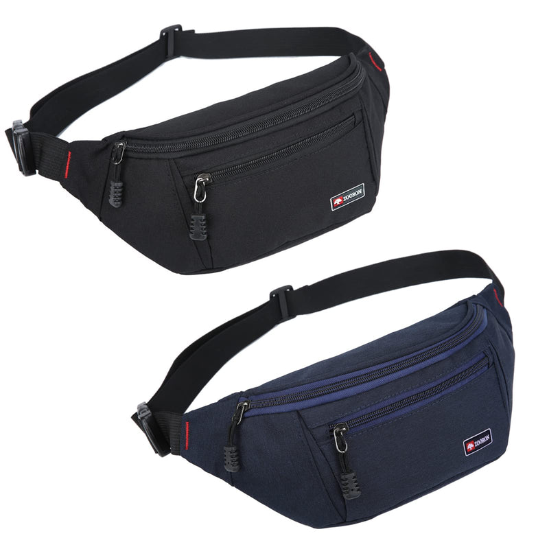 [Australia - AusPower] - 2 Packs Fanny Packs for Men and Women, Waterproof Sports Waist Pack Bag Hip Bum Bag for Travel Hiking Running (Black + Blue) Black + Blue 