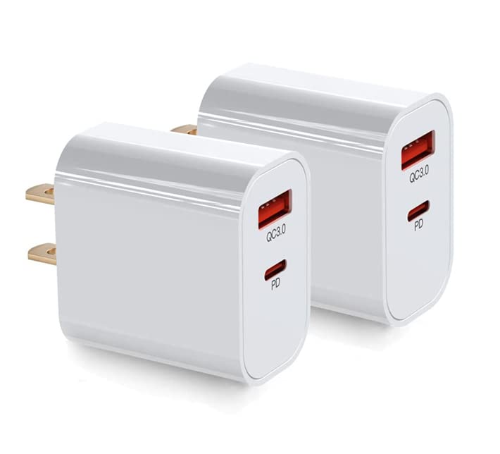 [Australia - AusPower] - iPhone 12 13 Charger, 20W USB C Wall Charger, Dual-Port USB Type C Fast iPhone Charger for iPhone 13/13 Pro/13 Pro Max/13 Mini/ 12/12 Pro Max/11/11 Pro Max/Samsung Galaxy and More 2-Pack Orange,White 