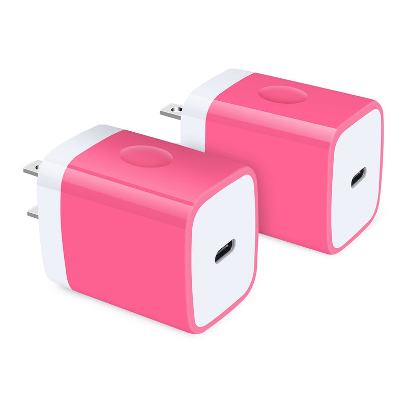 [Australia - AusPower] - Type C Charging Block, HOOTEK 2-Pack USB C 20W PD Fast Charger Power Delivery Wall Charger Adapter Compatible iPhone 13 Pro Max/13 Pro/13 Mini/13/12/SE/11, iPad Pro, AirPods Pro, Samsung Galaxy, Pixel rose-red 