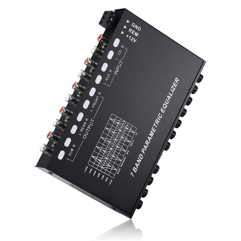 [Australia - AusPower] - Facmogu 7-Band Car Audio Equalizer, Adjustable 7 Bands EQ Car Amplifier Graphic Equalizer with CD/AUX Input Select Switch, Front/Rear + Sub Output, for Boat RV RTV Motorcycle Car Stereo Tone Control 