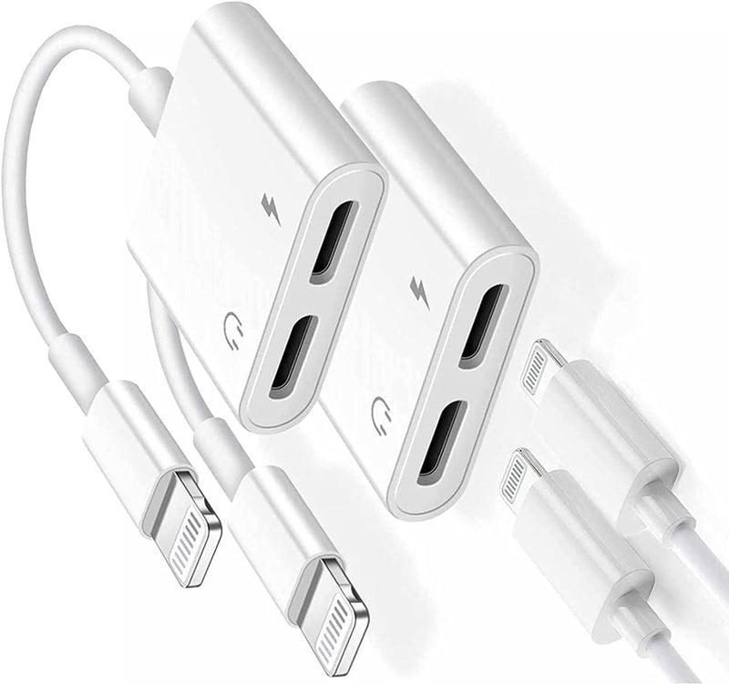 [Australia - AusPower] - [Apple MFi Certified] Dual Lightning Splitter for iPhone Headphone Charger Splitter, 2 Pack iPhone Adapter & Splitter Lightning Audio + Charge Adaptor Dongle Cable for iPhone 13/12/11/XS/XR/X/8/7/iPad 