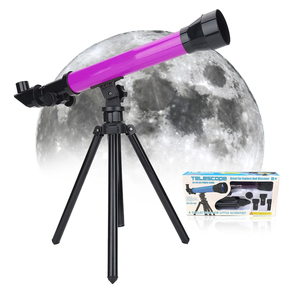 [Australia - AusPower] - Children's HD Telescope for Beginners, with 20X/40X/60X Interchangeable Eyepieces, Foldable Adjustable Tripod Space Astronomical Telescope(Purple) purple 