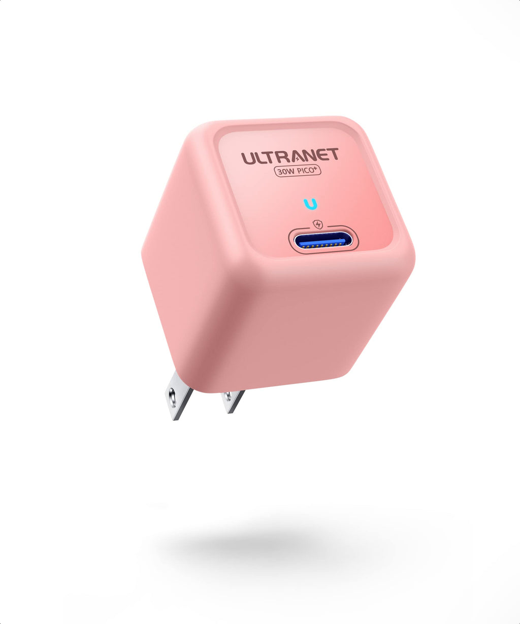 [Australia - AusPower] - 30W USB-C Power Adapter by ULTRANET, USB C Charger Block, PD GAN+ Apple iPhone Fast Charger, PPS Compact USB-C Power Adapter (Non Foldable) for MacBook Air, iPhone 13 Pro/Max,Galaxy, iPad Pro and More Pink 