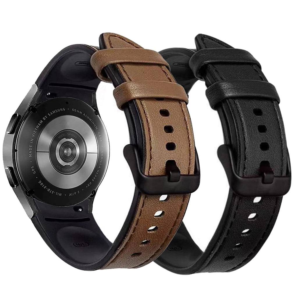 [Australia - AusPower] - ViCRiOR Band Compatible with Samsung Galaxy Watch 4 Classic 46mm 42mm 2021 Release Men, No Gaps Hybrid Silicone with leather Quick Release Replacement Strap Wrist Bands for Galaxy Watch 4 40mm 44mm Black + Brown 