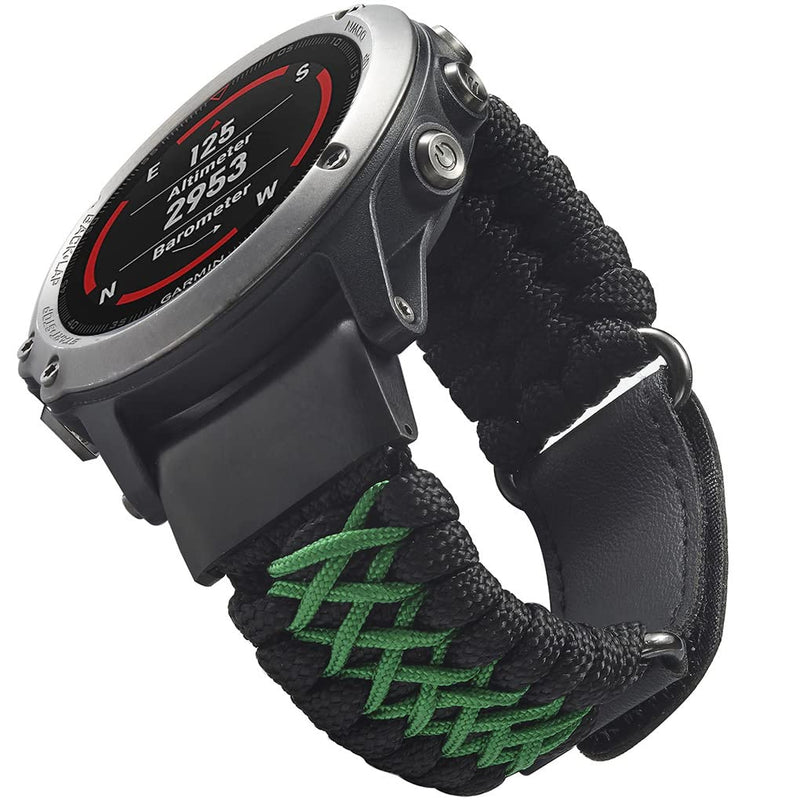 [Australia - AusPower] - Onewly Compatible with Garmin Fenix 5X Bands,26mm Paracord Quick Release Easy Fit Watch Strap for Fenix 7X / Fenix 6X/6X Pro / 5X/5X Plus/Fenix 3/3HR/ Tactix/Descent MK1 Smartwatch(Large Size) Green 26mm(Fenix 5X/5X Plus/Fenix 6X/6X Pro/3/3HR) 
