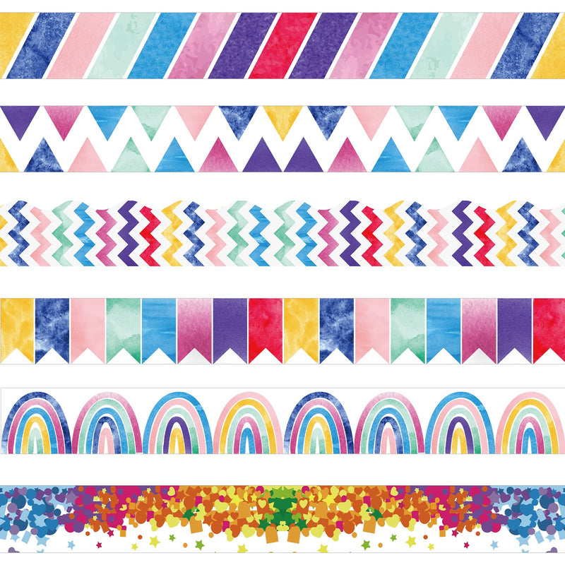 [Australia - AusPower] - Watercolor Stripes Straight Rolled Border Trim Bulletin Board Border Classroom Borders for Bulletin Board with 100 Pcs Double Sided Adhesive Dots Poster Stickers for School (Delicate Style,59 feet) 59 feet Delicate Style 