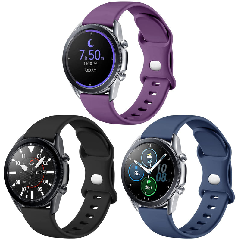 [Australia - AusPower] - GEAK Compatible with Galaxy Watch 3 Bands 45mm Men/Galaxy Watch 46mm Bands/Gear S3 Frontier, 3Pack 22mm Soft Silicone Replacement Strap for Galaxy Gear S3 Classic Smartwatch Men Small Black/Navy/Plum Large 