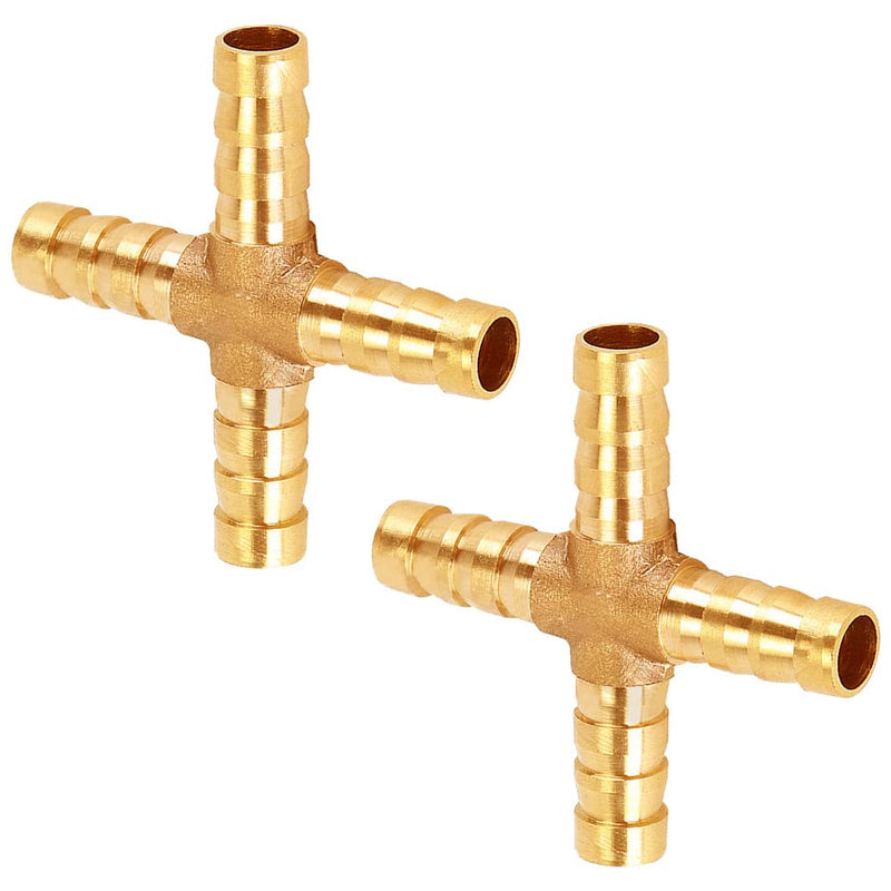 [Australia - AusPower] - Uenede 2PCS Solid Brass 十 Barb Fittings 3/8"OD 4-Way Union Intersection Hose Pipe Barb Fitting for Water/Oil/Gas 3/8 Inch 