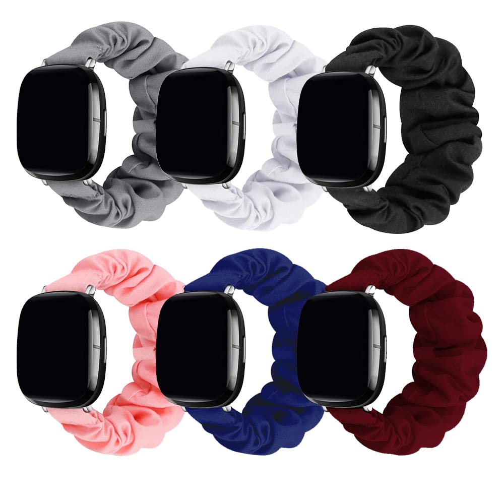 [Australia - AusPower] - GTHY Compatible with Fitbit Sense/Versa 3 Bands,for Women Girl,Scrunchie Fabric Replacement Wristbands Pattern Straps,Accessories for Versa 3/Sense SmartWatch,Large Small (Large, 6Pack) Large 
