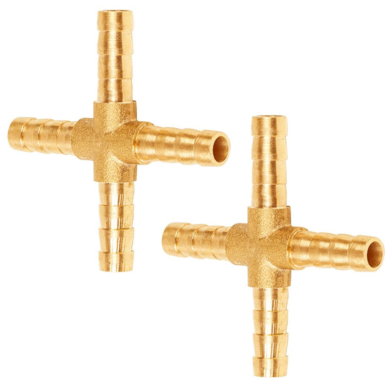 [Australia - AusPower] - Uenede 2PCS Solid Brass 十 Barb Fittings 5/16"OD 4-Way Union Intersection Hose Pipe Barb Fitting for Water/Oil/Gas 