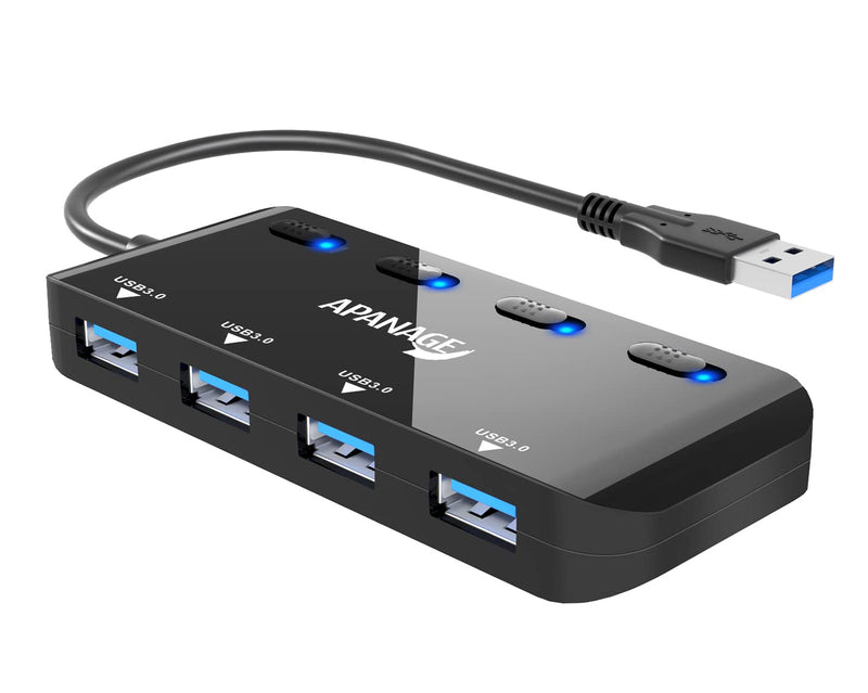 [Australia - AusPower] - Apanage 4-Port USB 3.0 Hub Splitter, Ultra Slim USB Data Hub with Individual Power Switches and LED Indicator for PC, MacBook Air, iMac, Mac Pro/Mini, Printer, Flash Drives, Mobile HDD 4Port USB Hub-A 