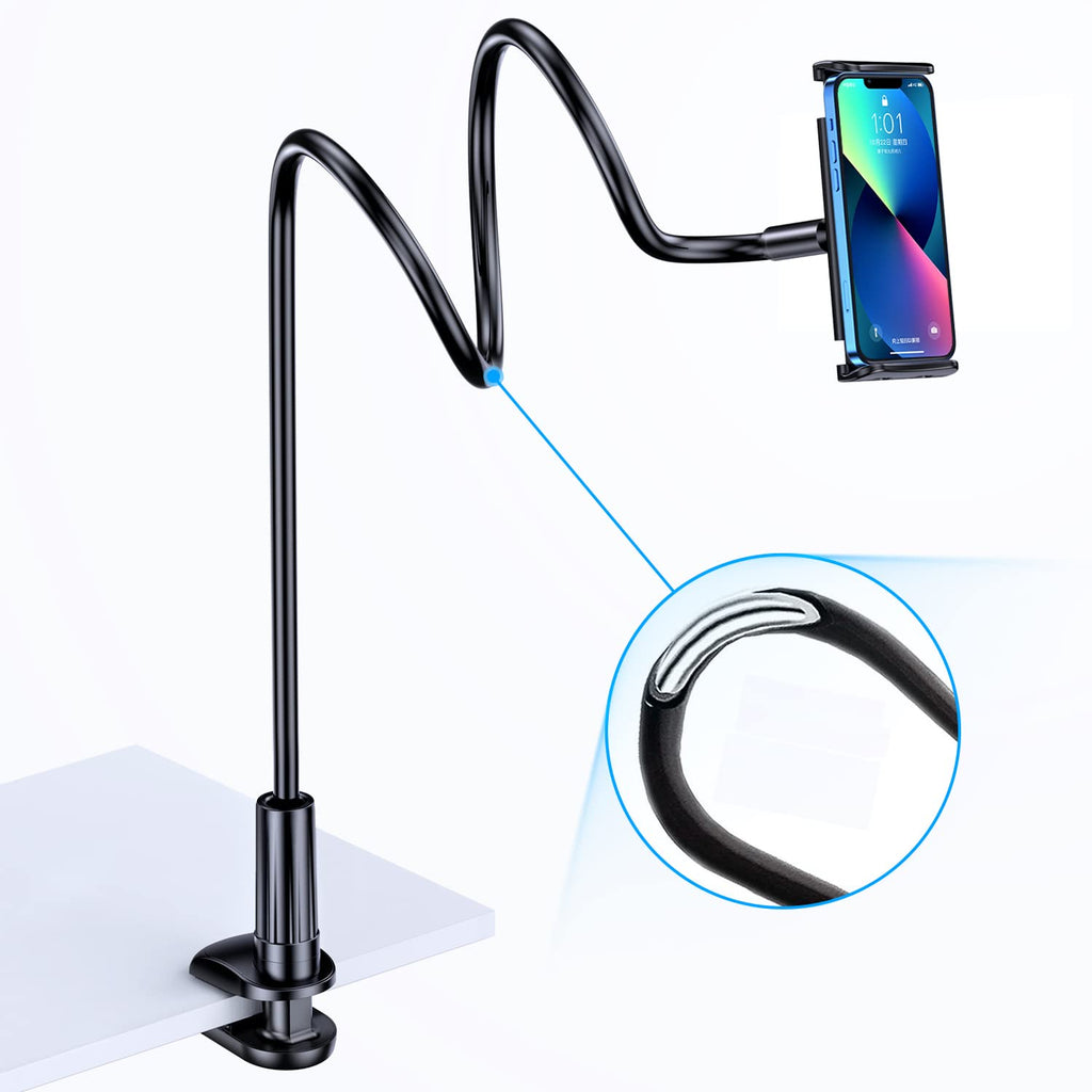 [Australia - AusPower] - Gooseneck Phone Stand for Bed Lazy Bracket Cell Phone Holder Long Arm Clip Clamp Mount for Filming, Phone Mount for Desk Overhead Mount Stand, Compatible with iPhone 13 max 12 Mini 11 Pro Xs XR X 8 7 black 