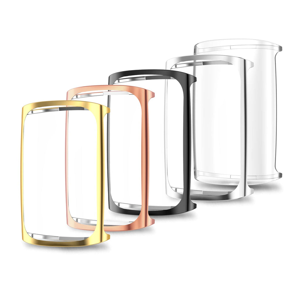 [Australia - AusPower] - Simpeak 5 Pack Soft Screen Protector Bumper Case Compatible with Fitbit Charge 5 Smartwatch, Full Protection, Rose Pink/Clear/Silver/Black/Rose Gold 