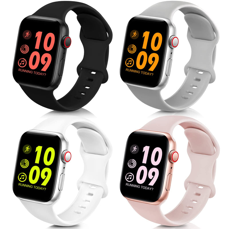 [Australia - AusPower] - OHOTLOVE 4 Pack Bands Compatible with Apple Watch Band 40mm 38mm 44mm 42mm 41mm 45mm Women Men, Soft Silicone Sport Wristbands Replacement Strap Compatible for iWatch Series 7 6 5 4 3 2 1 SE Black/Gray/White/Sand Pink 42MM/44MM/45MM 
