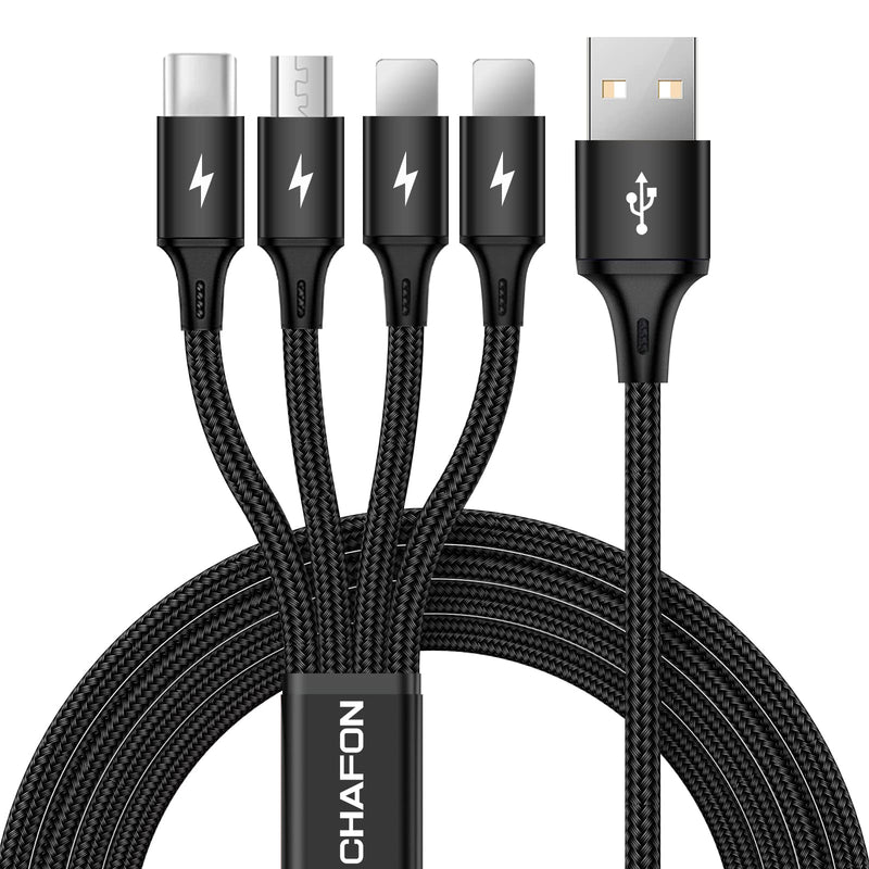 [Australia - AusPower] - CHAFON Multi Charging Cable 2Pack 4FT/1.2M 4 in 1 Nylon Braided Multiple USB Fast Charger Cord Adapter Type C Micro USB Port Connectors Compatible Cell Phones Tablets Samsung Galaxy LG (Black) 