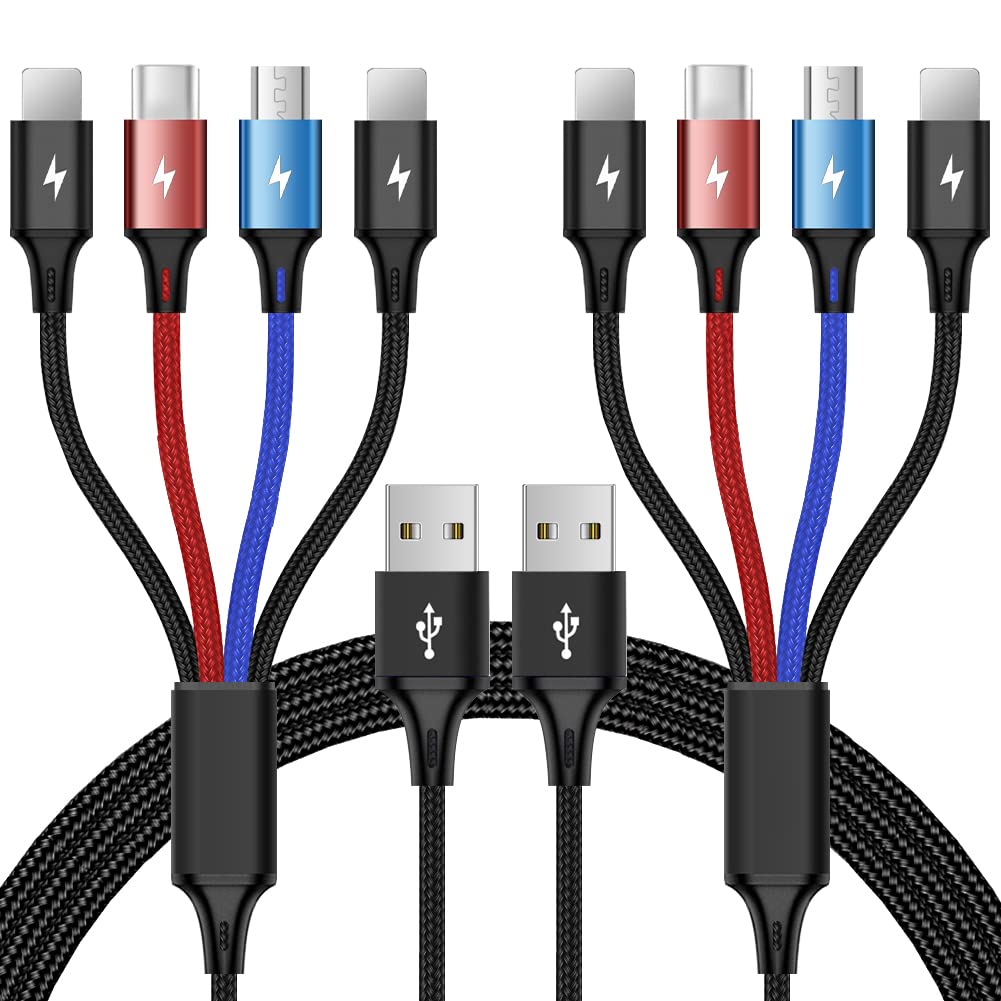 [Australia - AusPower] - CHAFON Multi Charging Cable 2Pack 4FT 4 in 1 Nylon Braided Multiple USB Fast Charger Cord Adapter Type C Micro USB Port Connectors Compatible Cell Phones Tablets and More 