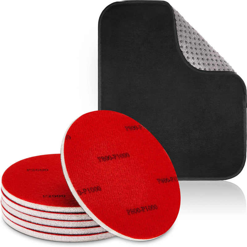 [Australia - AusPower] - Maitys Microfiber Bowling Sanding Pad Bowling Accessories Bowling Ball Towel Resurfacing and Cleaning Kit 6 Pieces Bowling Ball Cleaning Pad and 1 Bowling Ball Towel Grit 500/ 1000/ 2000 Black and Red 