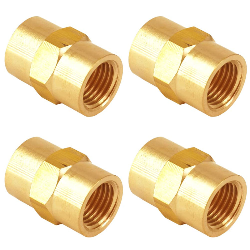 [Australia - AusPower] - Uenede 4PCS Solid Brass Hex Pipe Fitting 3/8"NPT Female Threaded Equal Diameter Coupler Adapter Female x Female 