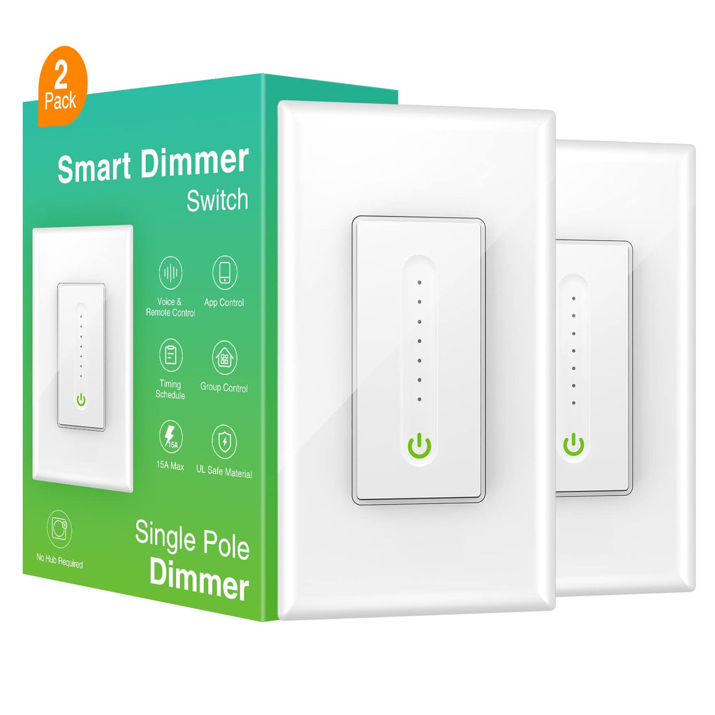 [Australia - AusPower] - Smart Dimmer Switch Work with Alexa Google Home, Neutral Wire Required 2.4GHz Wi-Fi Switch for Dimming LED CFL INC Light Bulbs, Single Pole, UL Certified, No Hub Required, 2Pack Dimmer Smart Switch 2 Pack 