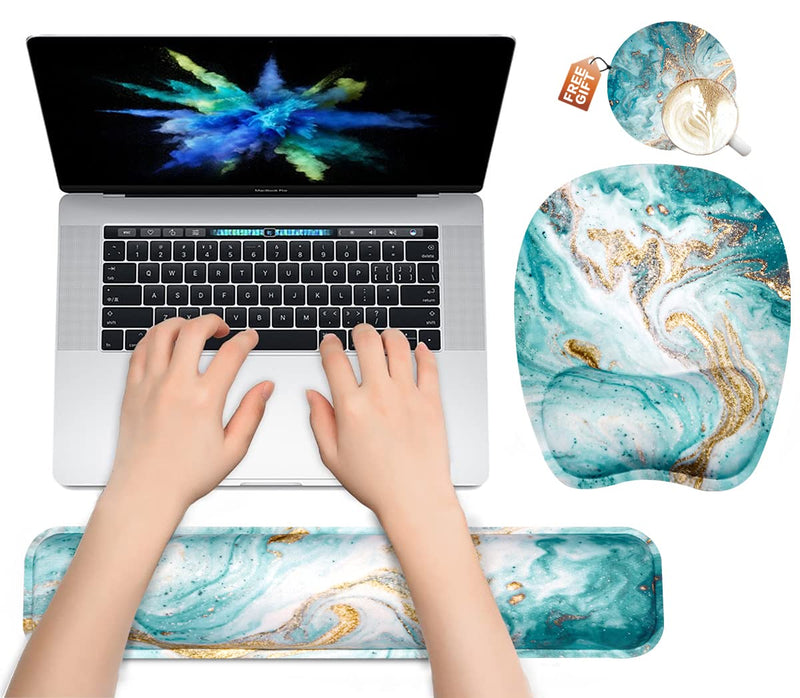 [Australia - AusPower] - Keyboard Wrist Rest Mouse Pad Wrist Support for Computer/Laptop Memory Foam Keyboard Pad Ergonomic Hand Rest Wrist Cushion for Home Office Gaming - Green Marble 