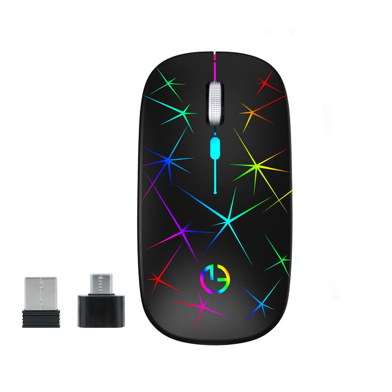 [Australia - AusPower] - Wireless Mouse, 2.4G Portable Optical Quiet RGB Mouse with USB Receiver and Type C Adapter, 3 Adjustable DPI Levels, Wireless Computer Mouse for Laptop, Computer, PC, MacBook, Desktop Black 