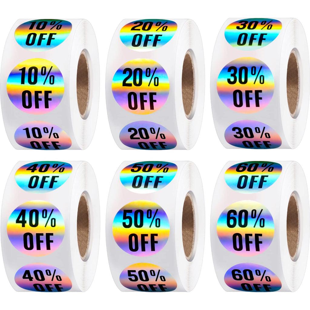 [Australia - AusPower] - 3000 Pieces Percent Off Sticker 10 to 60 Percent Off Discount Stickers Labels Adhesive Labels for Retail Store, 7/8 Inch Circle Pricemarker Tag Stickers, 6 Rolls (Bright Style) Bright Style 