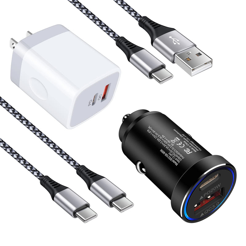 [Australia - AusPower] - USB Type C Charge Fast Charging Block Dual Port PD+QC3.0 Power Adapter Car Plug with 6ft USB C to C Cable Compatible Samsung Galaxy A13 5g/S22 Ultra 5g/S21/S20,A52S/A72/A32 5G,Moto,Lg Stylo 6/5,Pixel 4 in 1 PD Wall Charger+Car Charger+Cable(White) 