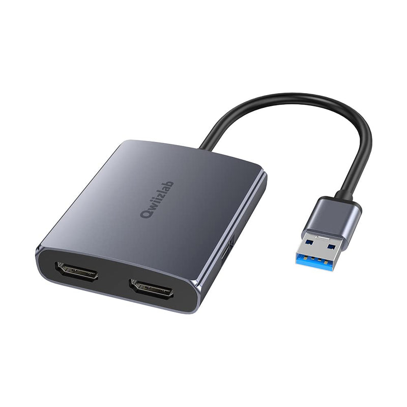 [Australia - AusPower] - Qwiizlab USB 3.0 to HDMI Adapter for Dual Screens, 1080P 60Hz Video Graphics Converter for PC Dekstop Laptop, Compatible with Windows 7/8/8.1/10/11 (Donnot Support Win XP/Vista, Mac, Chrome, Android) 