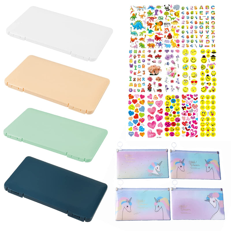 [Australia - AusPower] - 4pcs Mask Storage Box, Portable Disposable Mask Holder Case, Dustproof and Waterproof Reusable Plastic Storage Box, with 4 Mask Storage Bags and 15 3d Puffy Stickers 